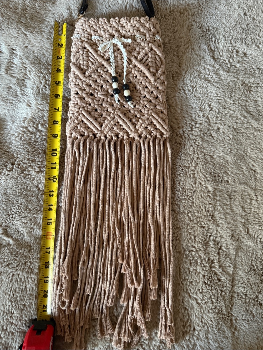 Boho Handwoven Macramé Crossbody Bag - Tan - Picture 6 of 15